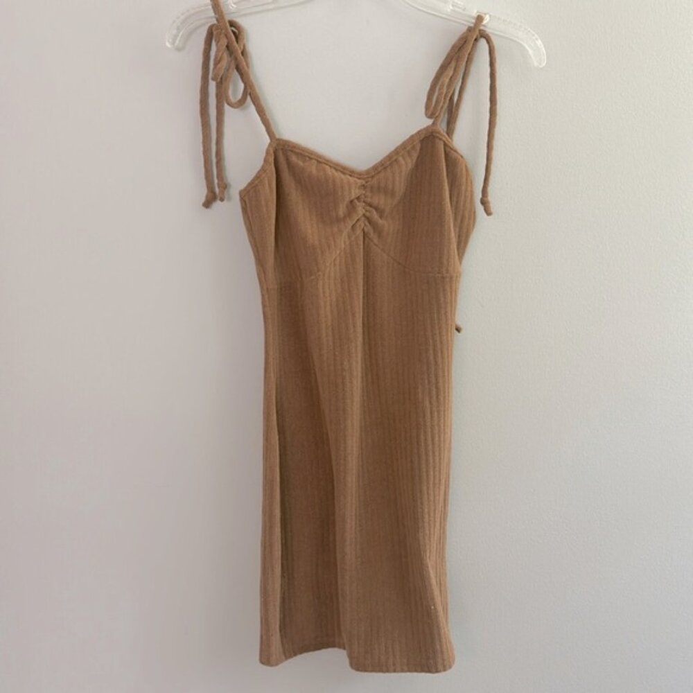 Kittenish brown ribbed terrycloth mini dress or coverup